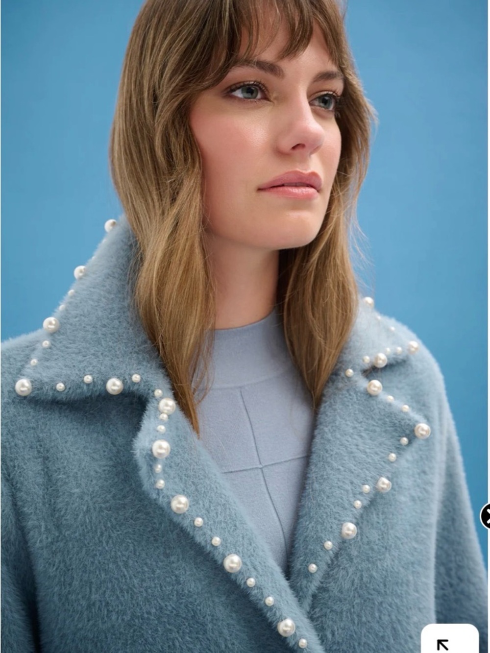 Joseph Ribkoff Feather Yarn Pearl Sweater Coat Chambray Blue NWT Size XS 261997 - Picture 4 of 9